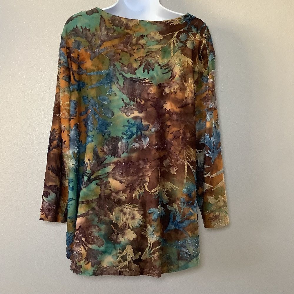 Multicolor Forest Fairy Grunge Artsy Bohemian Boho Hippie Blouse 2X Autumn Fall - Picture 4 of 6